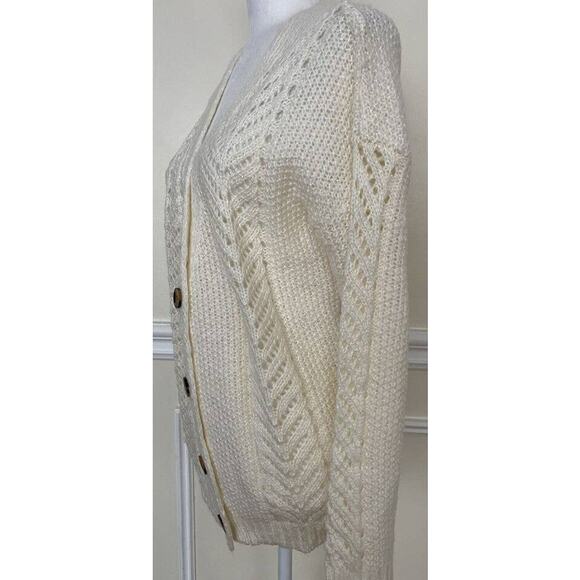CENY Grandpa Mixed Cable Knit Cardigan Sweater Size Small in Natural/Ivory NWT - Picture 4 of 8